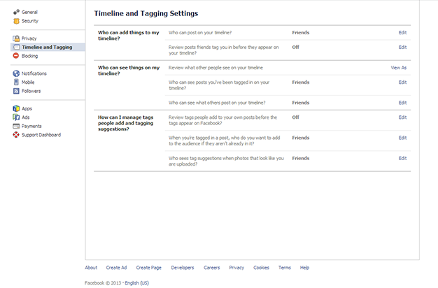 Facebook Timeline and Tagging Settings